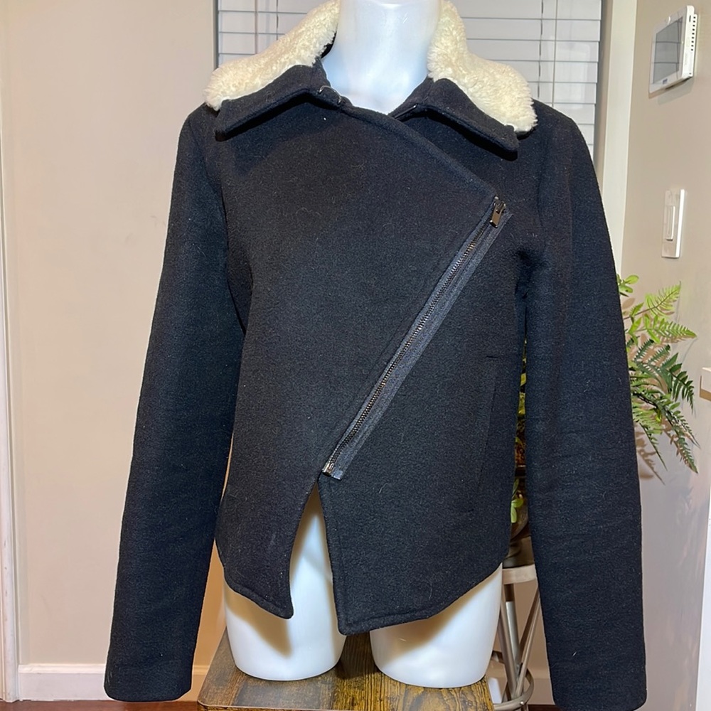 Kate Spade Zip Coat Jacket Wool Fur Neck Small